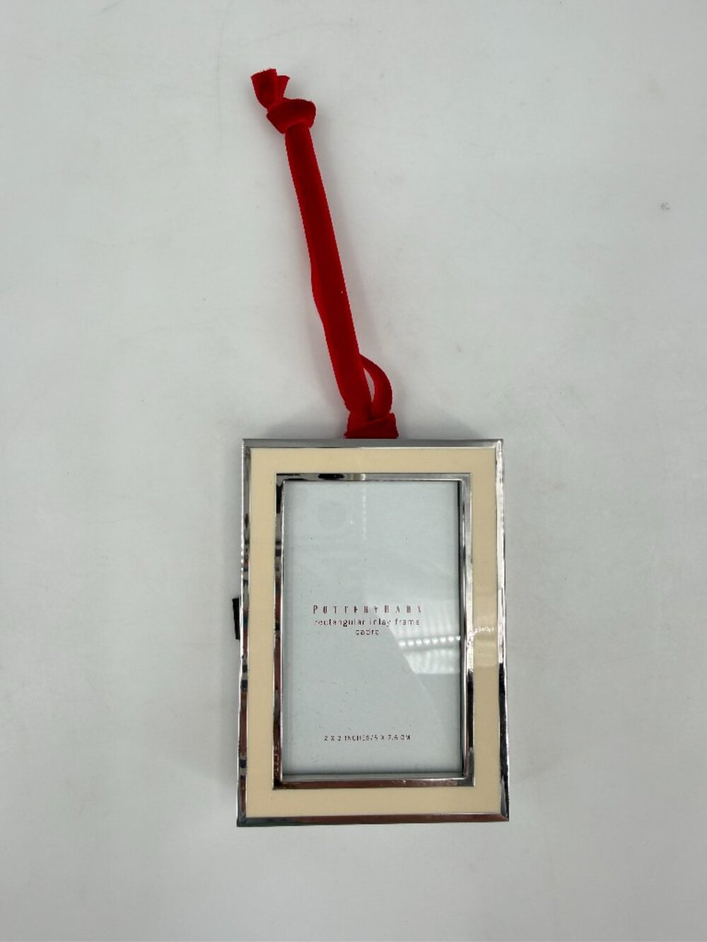 Pottery Barn Rectangular Inlay Mini Frame Silver Plated Red Ribbon 2x3